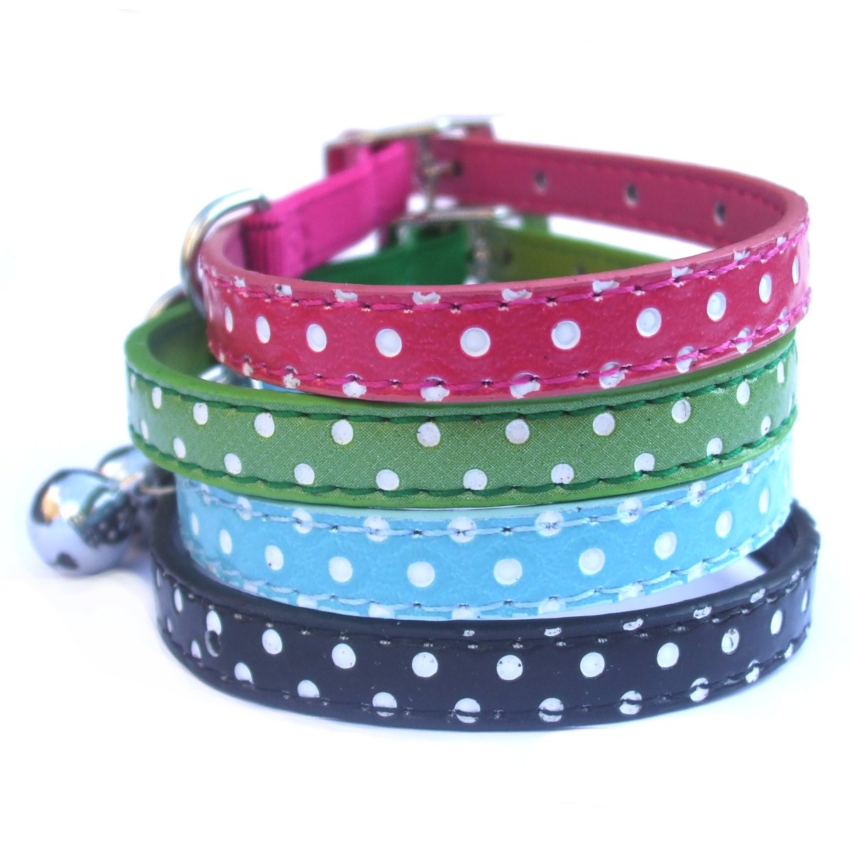 Salmon Oscar polka dot cat collar with adjustable strap and metal buckle, part of the Dottie collection for stylish feline accessories.