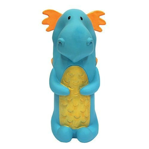 Blue Dragon Cruncher pet toy by Fuchsia Oscar, 8-8.5 inches, made for dogs to chew and play with.