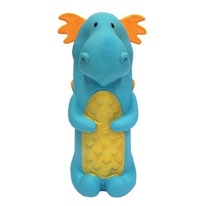 Blue Dragon Cruncher pet toy by Fuchsia Oscar, 8-8.5 inches, made for dogs to chew and play with.