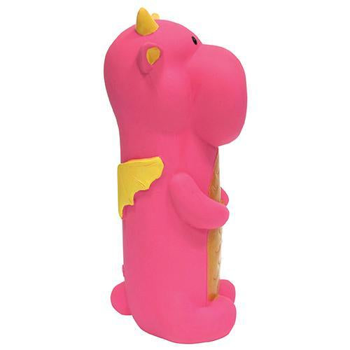 Pink Dragon Cruncher pet toy by Fuchsia Oscar, 8 to 8.5 inches, featuring a textured dragon design for pets to chew and play.