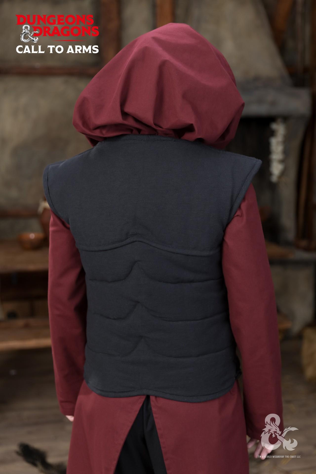 Black Dungeons &amp; Dragons Paladin vest by Azure Briseis, featuring detailed medieval-inspired design, shown from the back.