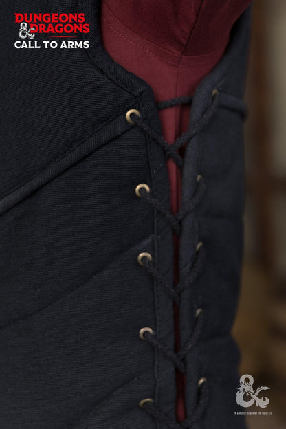 Black Paladin vest from Dungeons &amp; Dragons costume by Azure Briseis, showing side detail of the fantasy-themed vest.