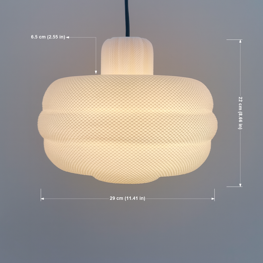 Azure Pontus Dynasty Glow pendant lamp hanging with a warm, modern lighting design and a sleek, elegant fixture.