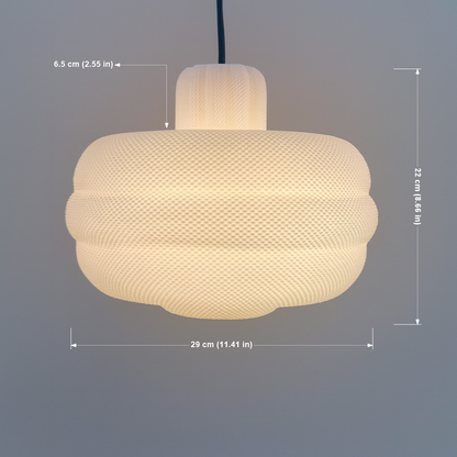 Azure Pontus Dynasty Glow pendant lamp hanging with a warm, modern lighting design and a sleek, elegant fixture.