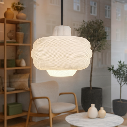 Azure Pontus Dynasty Glow Pendant Lamp hanging with a modern design, featuring a sleek, illuminated glass shade for stylish lighting.