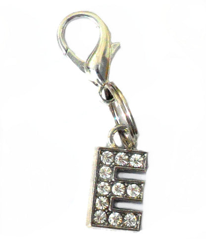 Salmon Oscar A-Z crystal letter pet charm attached to a leash or collar, featuring sparkling crystal embellishments for pets.
