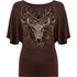 Black Jasper horned spirit boat neck bat sleeve top in chocolate color, featuring a stylish boat neckline and batwing sleeves.