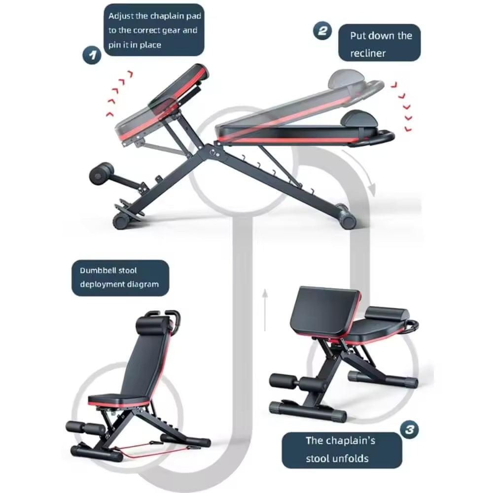Adjustable Roman chair for home gym from Puce Orpheus, featuring a sturdy frame and padded seat for back and core workouts.
