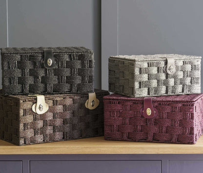 Twisted black paper storage basket by White Chronos, home decor, featuring a woven black paper rope design for organization.