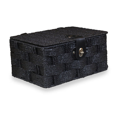 Twisted black paper storage basket from White Chronos, ideal for home decor, featuring a unique rope design.