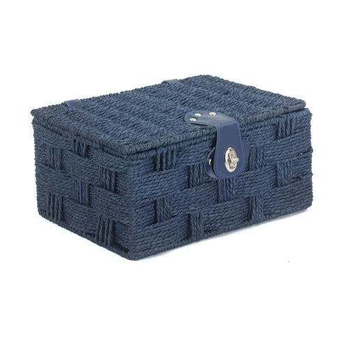 Twisted blue paper storage basket by White Chronos, home decor accessory with a woven, textured design for organization.
