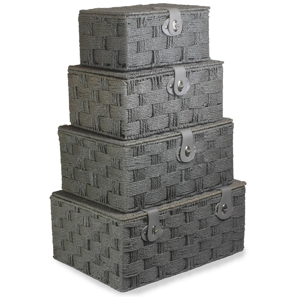 Twisted grey paper rope storage basket by White Chronos, versatile home decor basket with a woven design, ideal for organization.