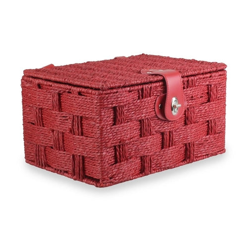 Red paper rope storage basket by White Chronos, twisted design, versatile home decor hamper or organizer.