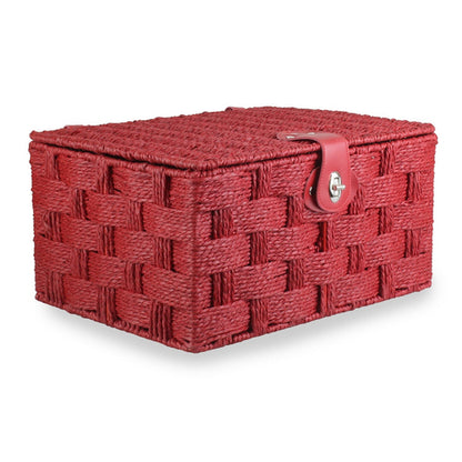 Twisted red paper rope storage basket for home decor by White Chronos, featuring a stylish and functional woven design.
