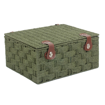 Small twisted green paper storage basket by White Chronos, woven with paper rope, ideal for home decor and organization.
