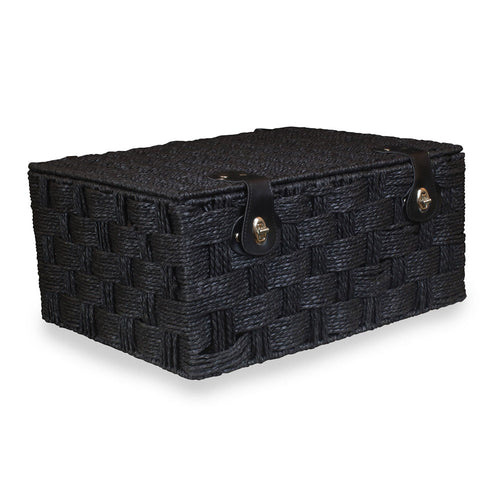 Twisted black paper storage basket by White Chronos, made of paper rope, ideal for home decor and organization.