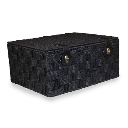 Twisted black paper storage basket by White Chronos, made of paper rope, ideal for home decor and organization.