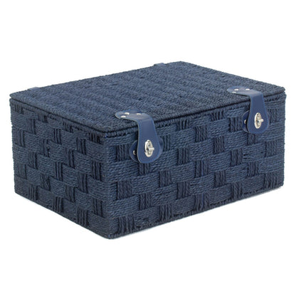 Twisted blue paper storage basket from White Chronos, a stylish home decor accessory with a woven design and sturdy handle.