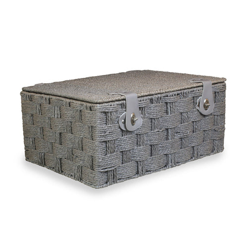 Twisted grey paper rope storage basket by White Chronos, ideal for home decor and organization options.