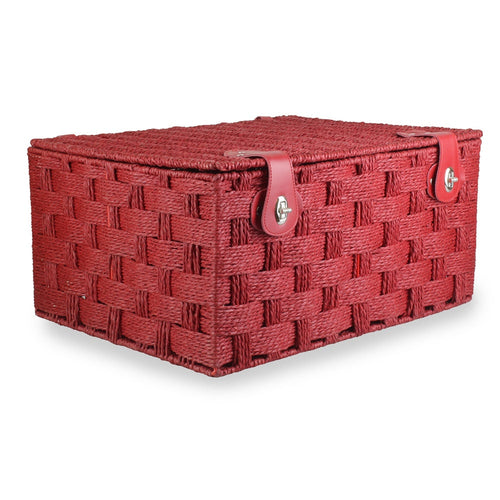 Twisted red paper rope storage basket for home decor, stylish and functional White Chronos hamper basket with a natural look.