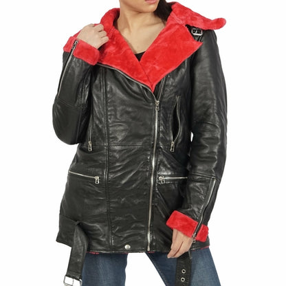 Azure Metis Elenore real leather long coat, stylish jacket with tailored fit and classic design, shown in a front view.