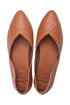 Gold Ares Elle pointed toe leather flats for women, featuring a sleek vintage camel design and comfortable slip-on style.