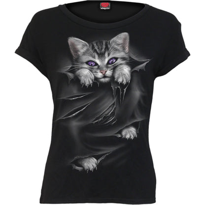 Black Jasper Bright Eyes boatneck cap sleeve top in black, shown flat with smooth fabric and clean lines.