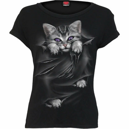 Black Jasper Bright Eyes boatneck cap sleeve top in black, featuring a fitted design and smooth fabric, perfect for casual wear.