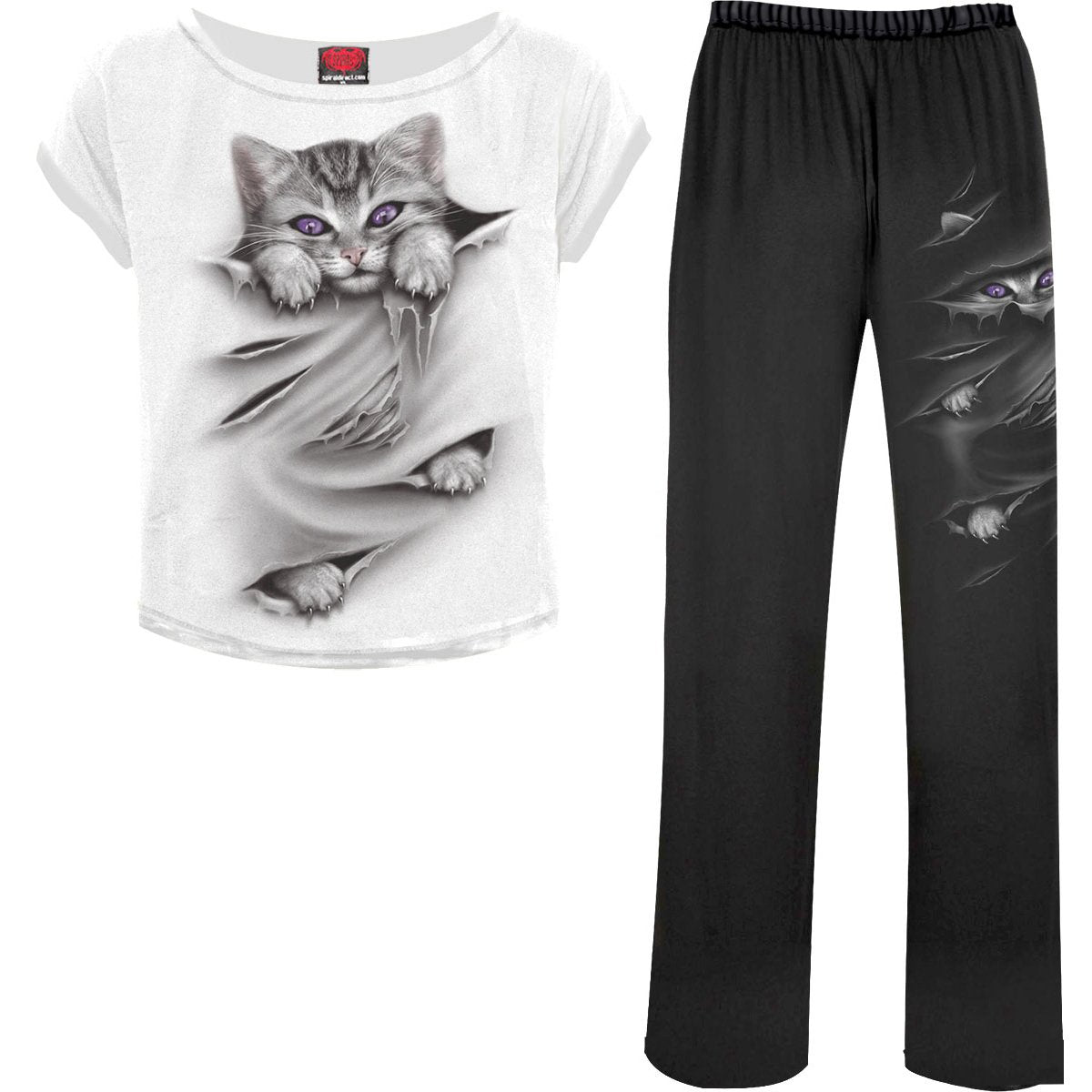 Black Jasper Bright Eyes gothic 4-piece pajama set for women, featuring dark sleepwear with eye-themed designs and comfortable fabric.