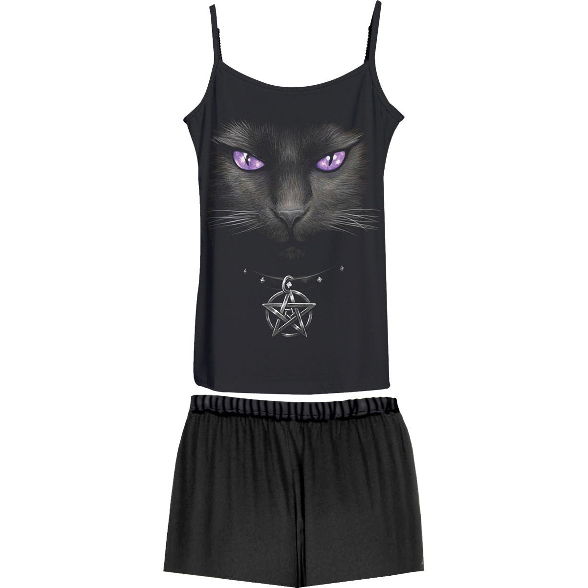 Black Jasper Bright Eyes gothic 4-piece sleepwear pyjama set featuring dark, stylish designs and comfortable fabric for nighttime comfort.
