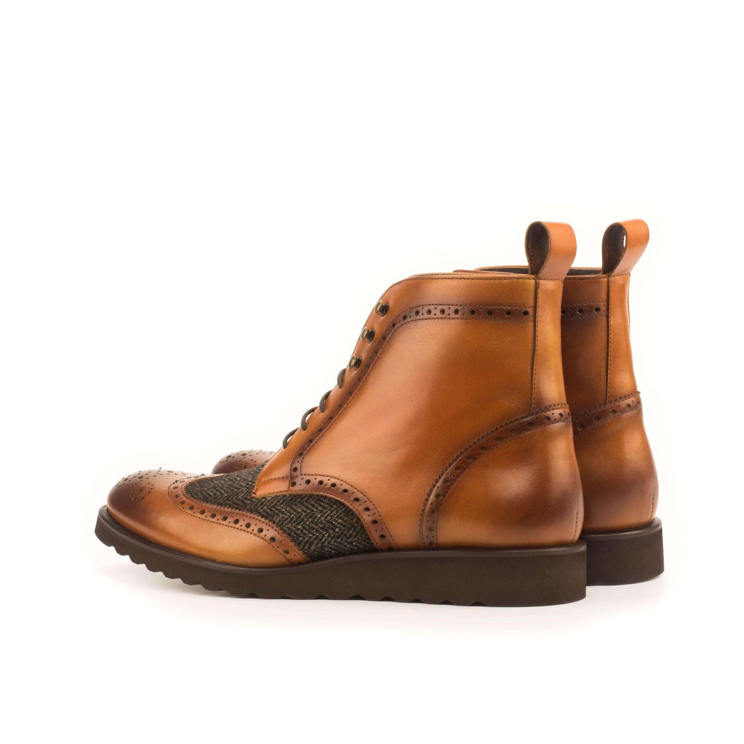 Magenta Apple Cina Military Brogue Boots II, rugged footwear with brogue detailing and sturdy sole, designed for durable style.