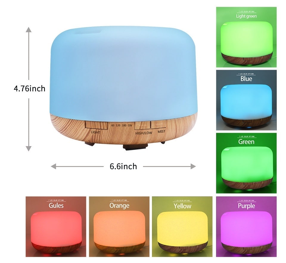 Color-changing DC-THE CEO essential oil aromatherapy diffuser with remote, designed for home use and ambient lighting.