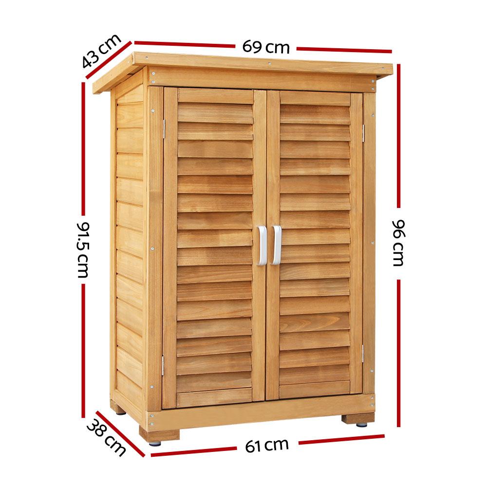 Ozdingo Gardeon portable wooden garden storage cabinet with double doors and natural wood finish for outdoor organization.