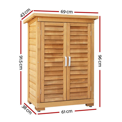 Ozdingo Gardeon portable wooden garden storage cabinet with double doors and natural wood finish for outdoor organization.