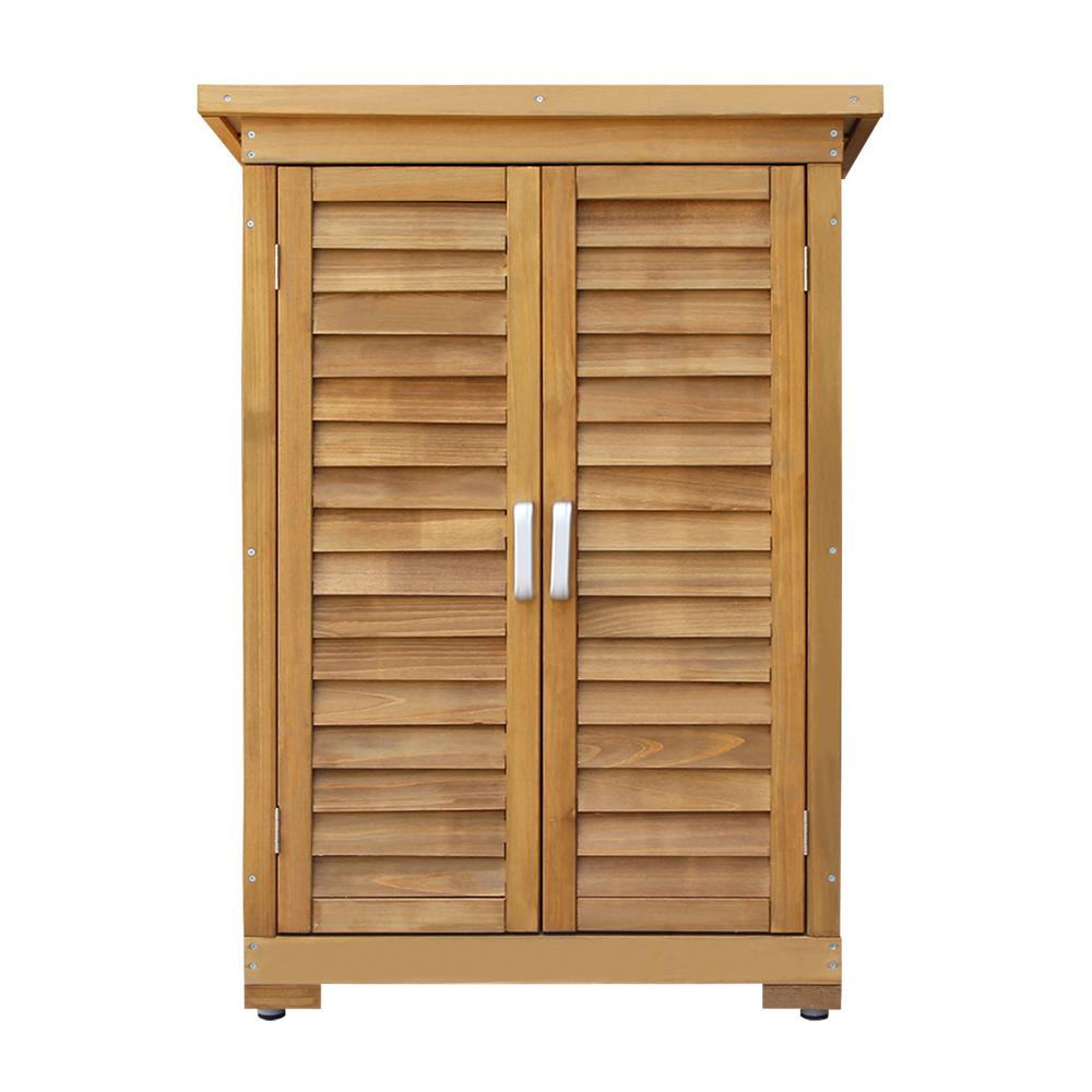 Ozdingo Gardeon portable wooden garden storage cabinet with doors and shelves, ideal for outdoor organization in home and garden spaces.