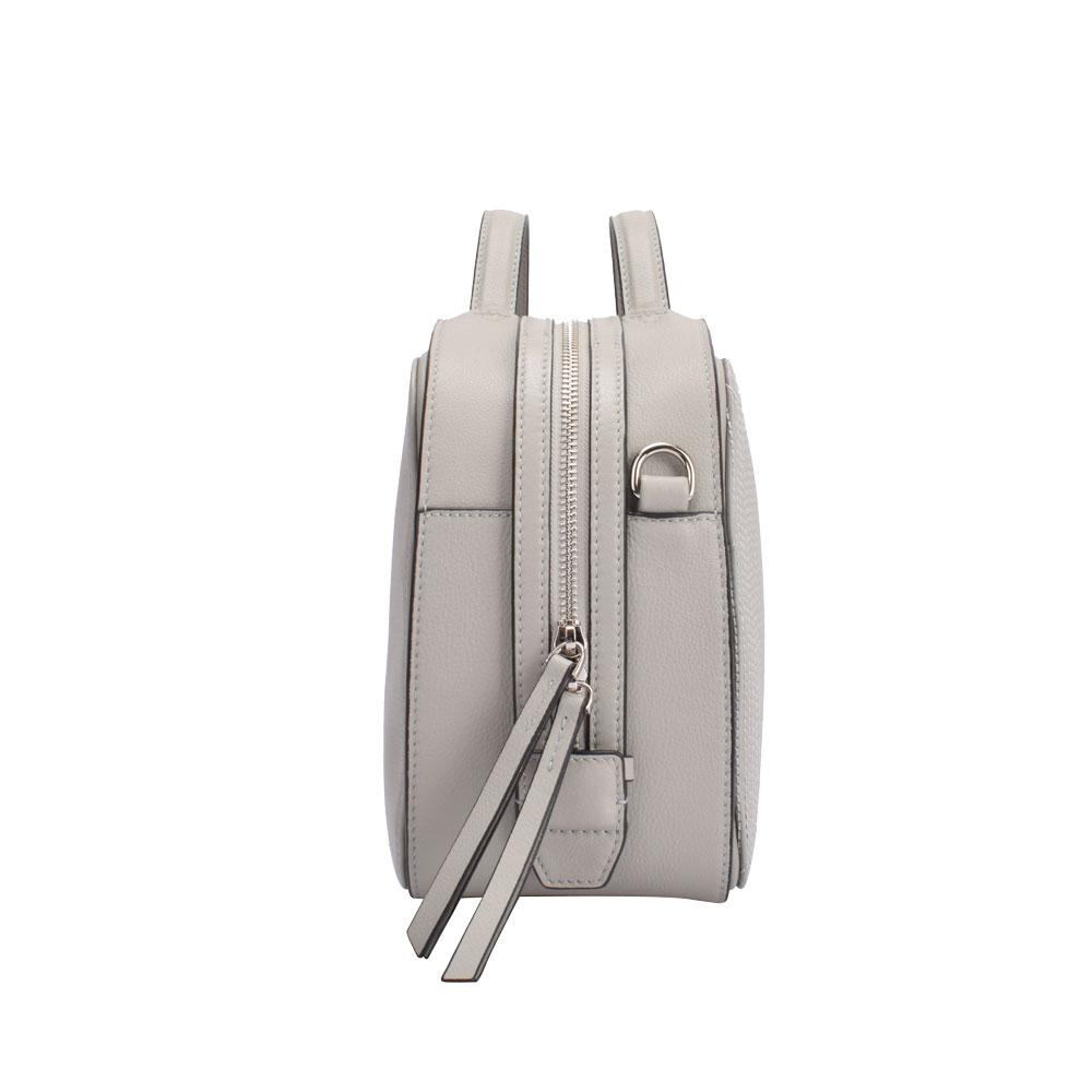Grey leather handbag by Maroon Artemis featuring smooth, luxurious leather and elegant design for women&