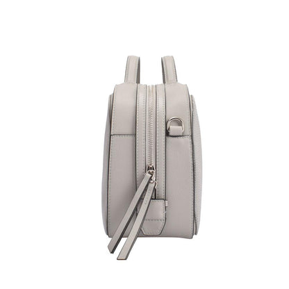 Grey leather handbag by Maroon Artemis featuring smooth, luxurious leather and elegant design for women&