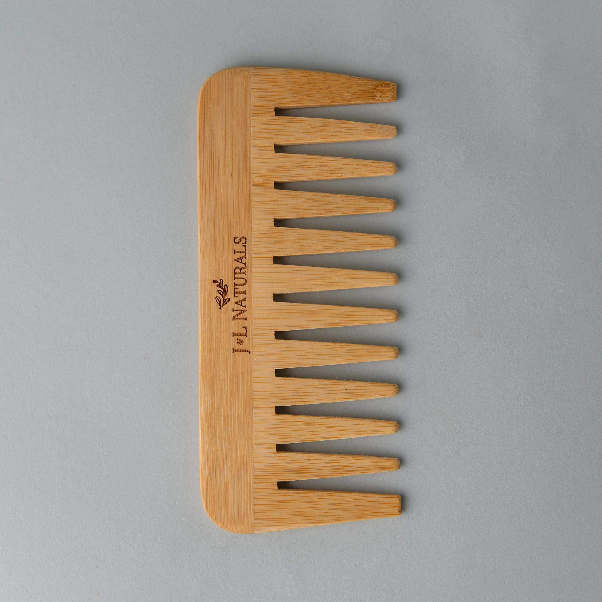 Gold Lavender bamboo detangling comb for skincare, flat lay image showing smooth, eco-friendly bamboo teeth and natural finish.