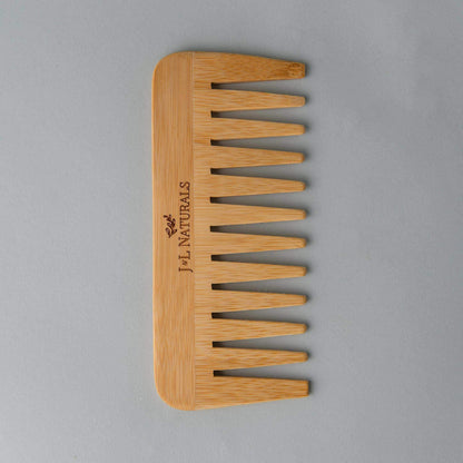 Gold Lavender bamboo detangling comb for skincare, flat lay image showing smooth, eco-friendly bamboo teeth and natural finish.