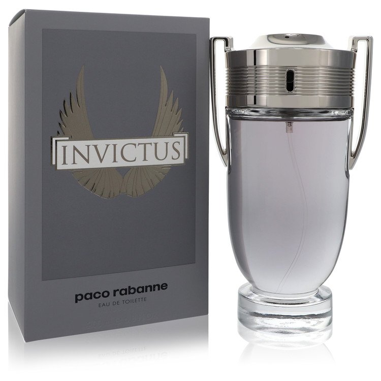 Rose Chloe Invictus cologne spray by Paco Rabanne, 6.8 oz, featuring sleek glass bottle and fresh, masculine fragrance.