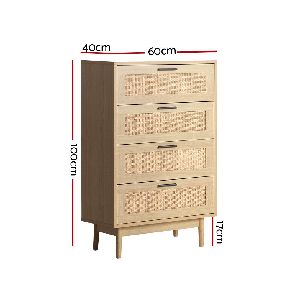 Ultramarine Dione Artiss 4-chest rattan tallboy cabinet with drawers for bedroom storage and clothes organization