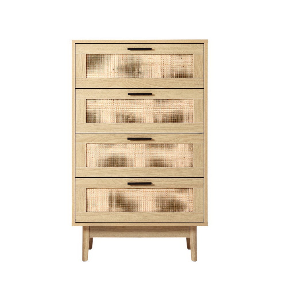 Ultramarine Dione Artiss 4-chest rattan tallboy cabinet with drawers, ideal for bedroom storage and home organization.