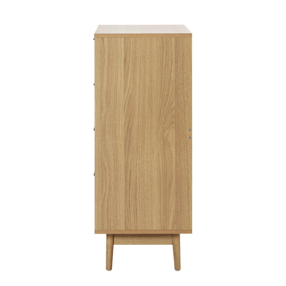 Ultramarine Dione Artiss 4-drawer rattan tallboy cabinet with chest drawers, ideal for bedroom storage and decor.