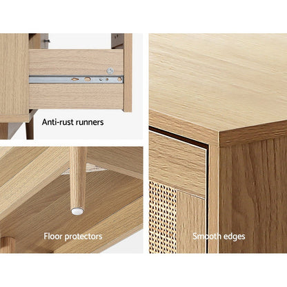Artiss 4-chest rattan tallboy cabinet by Ultramarine Dione, featuring a modern bedroom design with multiple drawers and rattan accents.
