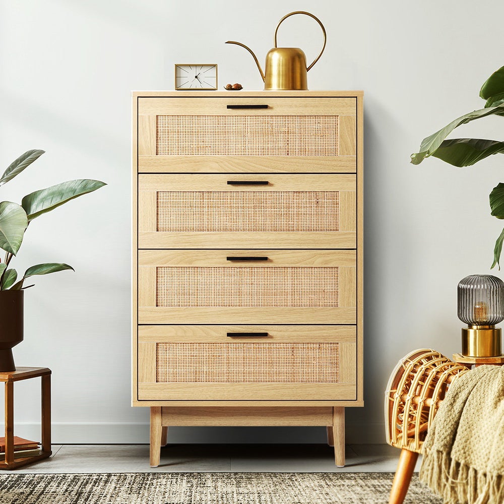 Ultramarine Dione Artiss 4-chest rattan tallboy cabinet for bedroom storage, designed for clothes and accessories.