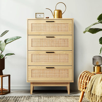 Ultramarine Dione Artiss 4-chest rattan tallboy cabinet for bedroom storage, designed for clothes and accessories.