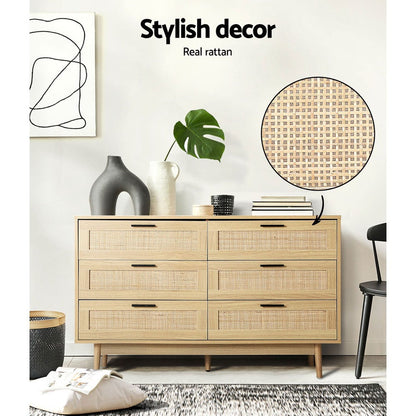 Ultramarine Dione Artiss 6 Chest of Drawers Rattan Tallboy Cabinet for bedroom storage with modern design