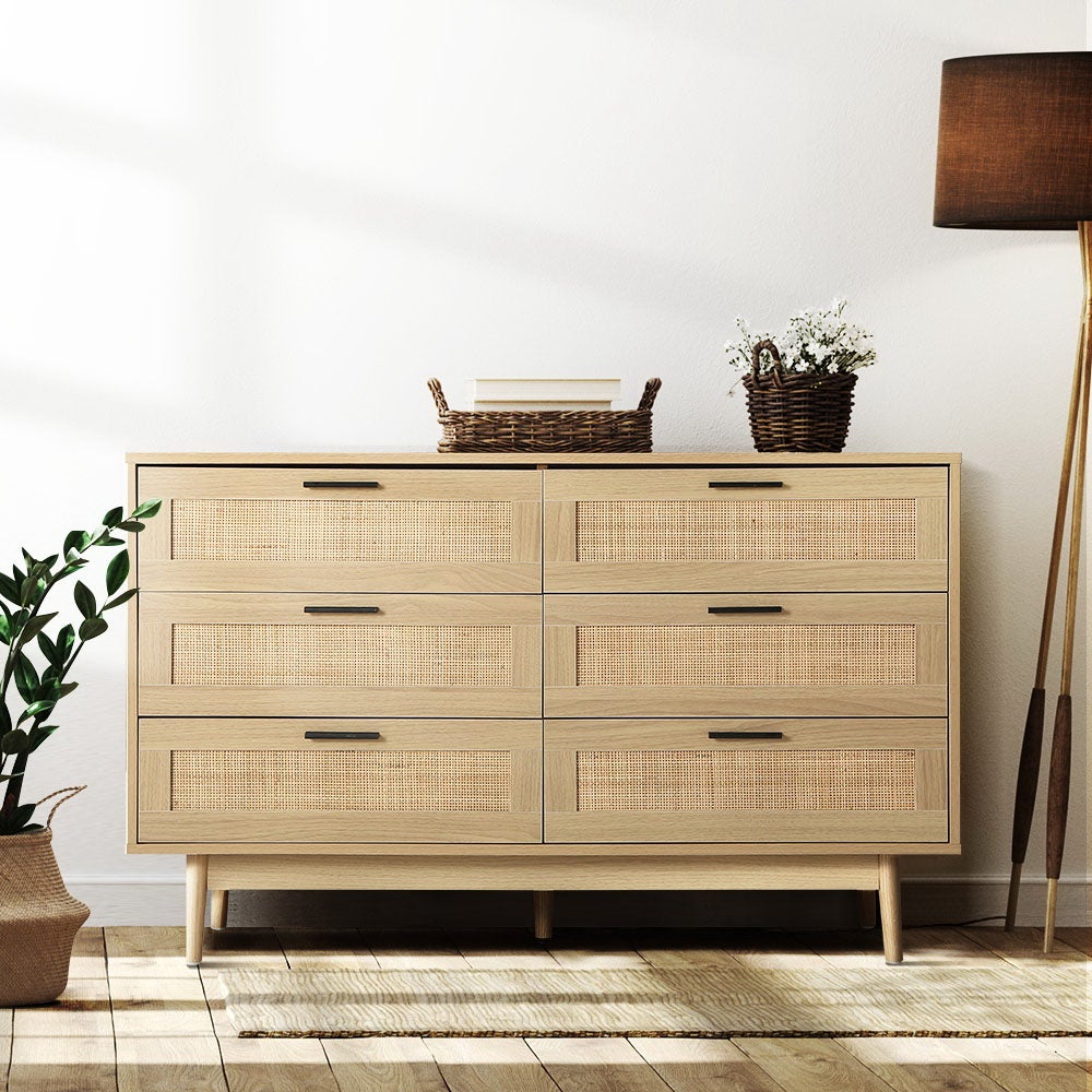 Ultramarine Dione Artiss 6 Chest of Drawers Rattan Tallboy Cabinet for bedroom storage and clothes organization.