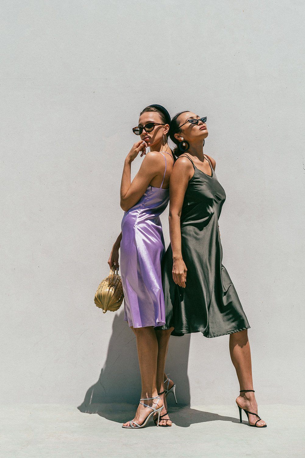 Olive green Florida Minimal satin slip dress for women by Azure Thanatos, smooth fabric and sleek design perfect for elegant styling.
