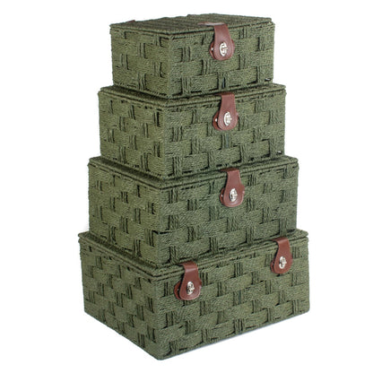 Forest green woven paper storage basket by White Chronos, ideal for home decor and organization.